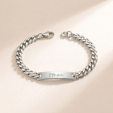 Custom Curb Chain ID Bracelet silver photo - engraved silver curb chain ID bracelet Anthology Jewelry