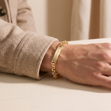 Custom Curb Chain ID Bracelet worn lifestyle photo - engraved men's ID bracelet Anthology Jewelry