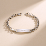 Custom Curb Chain ID Bracelet silver pendant close up - engraved silver ID bracelet Anthology Jewelry