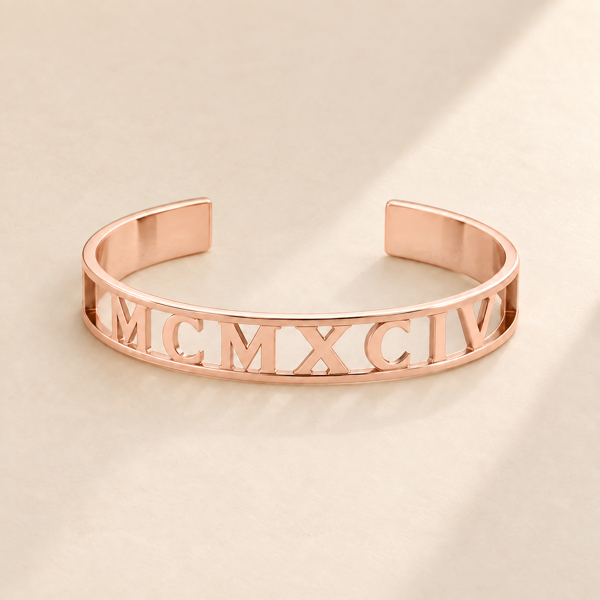 Custom Cut Out Cuff hero photo - rose gold MCMXCIV openwork cuff Anthology Jewelry