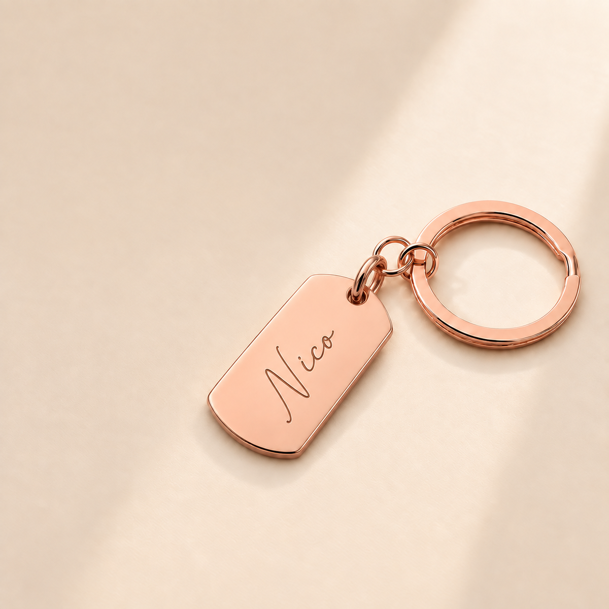 Custom Dog Tag Keychain in rose gold