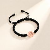 Custom Drawing Bracelet Men's Black Braided Cord glamour photo - rose gold disc with two stick people and heart drawing Anthology Jewelry