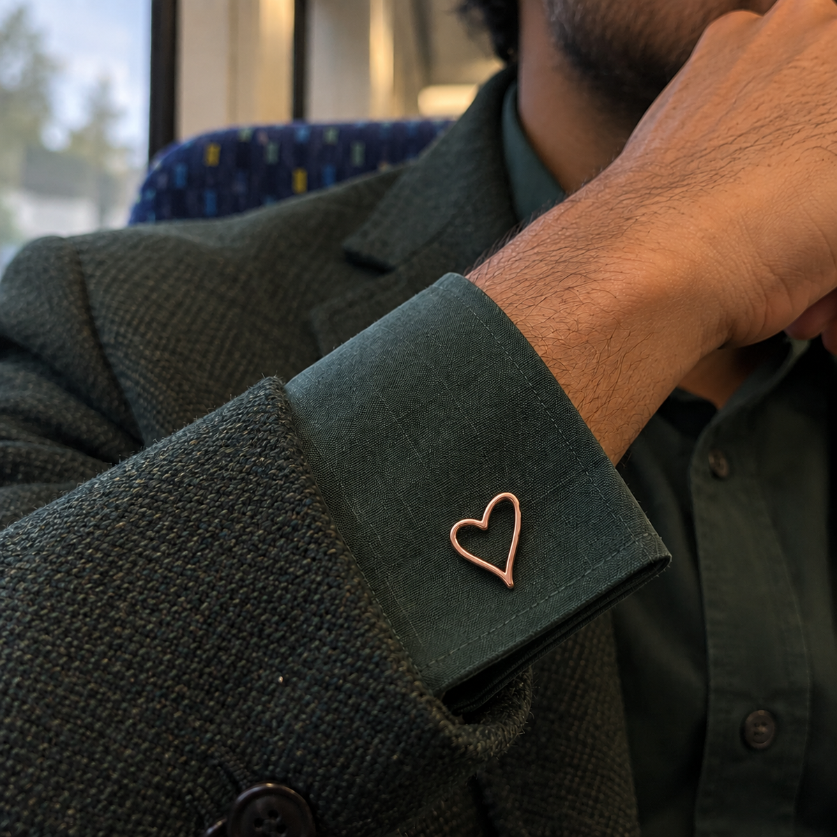 Custom Drawing Cufflinks UGC photo - rose gold open hand-drawn heart, generated design concept Anthology Jewelry