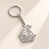 Custom Drawing Keychain hero-silver photo - silver hand-drawn sailboat, generated design concept Anthology Jewelry