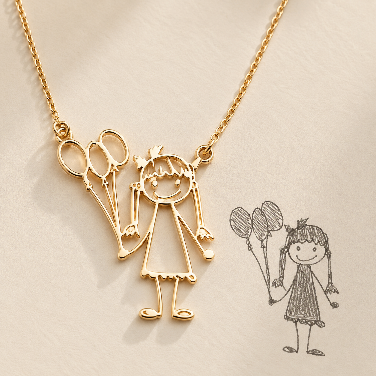 Custom Drawing Necklace detail - personalized sketch pendant Anthology Jewelry.
