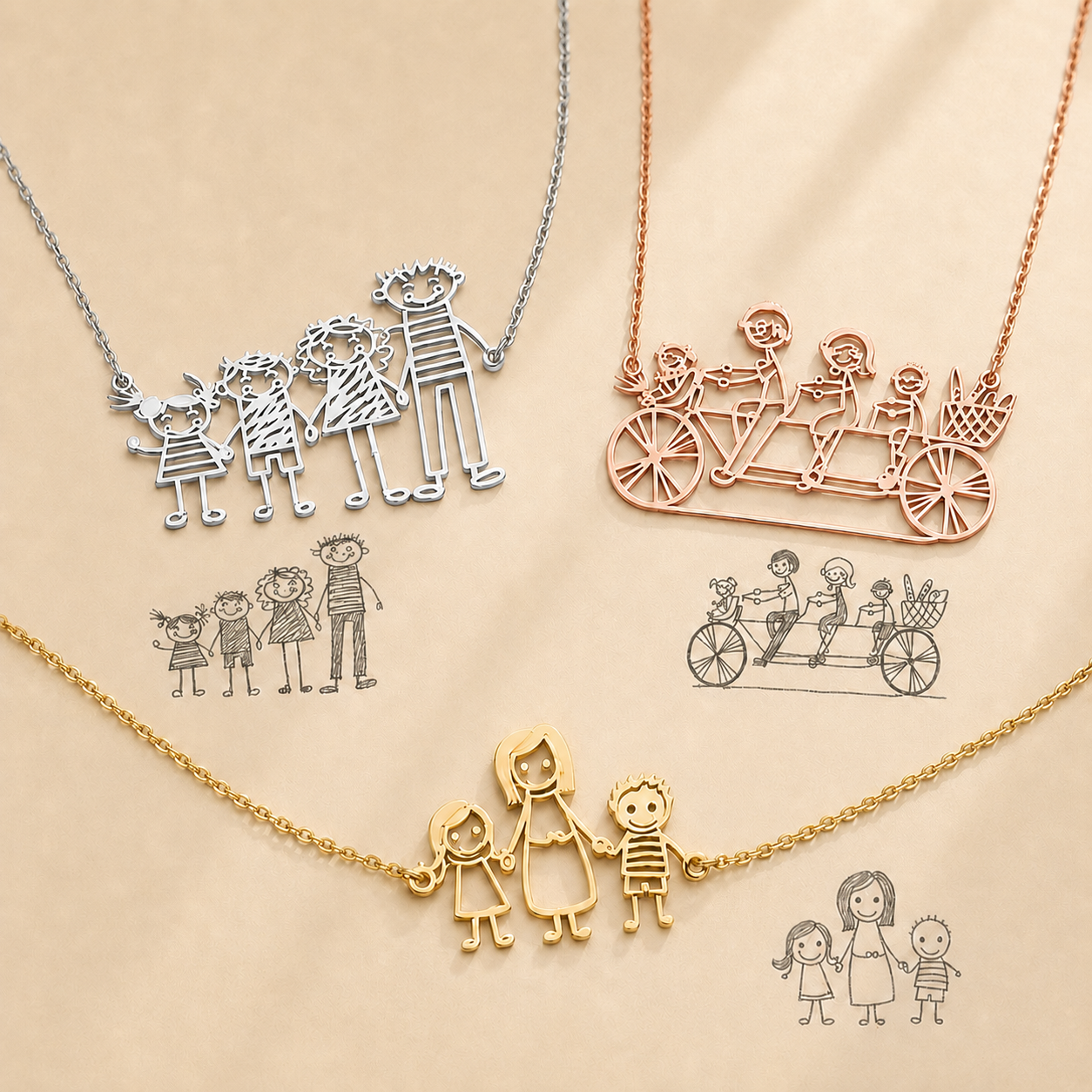 Custom Drawing Necklace alternate angle - personalized sketch pendant Anthology Jewelry.