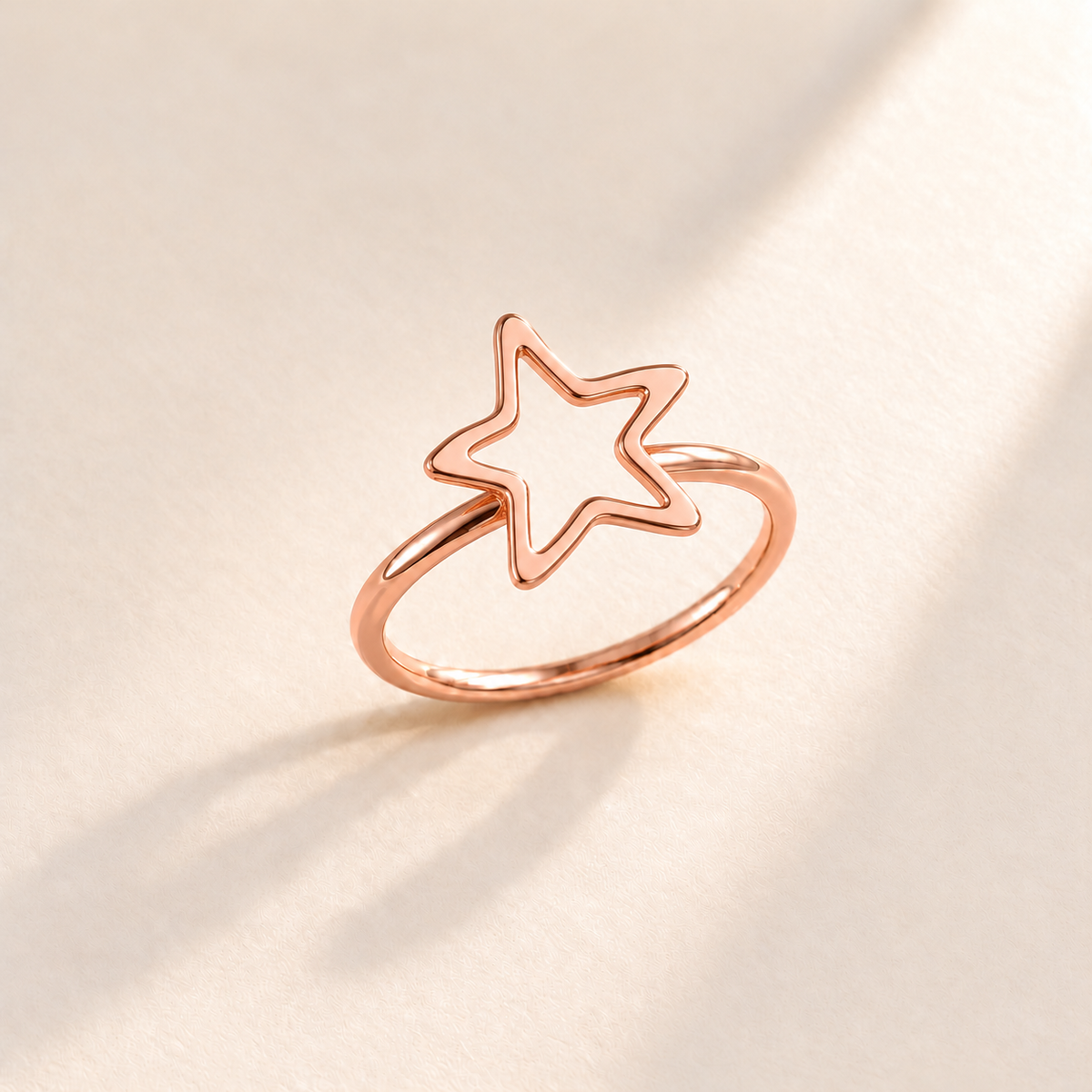 Custom Drawing Ring hero photo - rose gold open uneven hand-drawn five-point star, generated design concept Anthology Jewelry