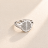 Custom Duo Fingerprint Signet Ring hero photo - silver duo fingerprint signet ring with two engraved fingerprints Anthology Jewelry