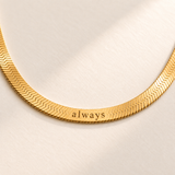 Custom Engraved Herringbone Necklace detail 1 photo - macro engraving directly on chain Anthology Jewelry