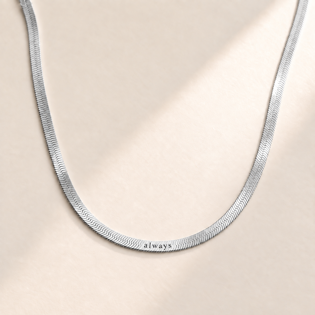 Custom Engraved Herringbone Necklace hero silver photo - silver finish of same hero composition Anthology Jewelry