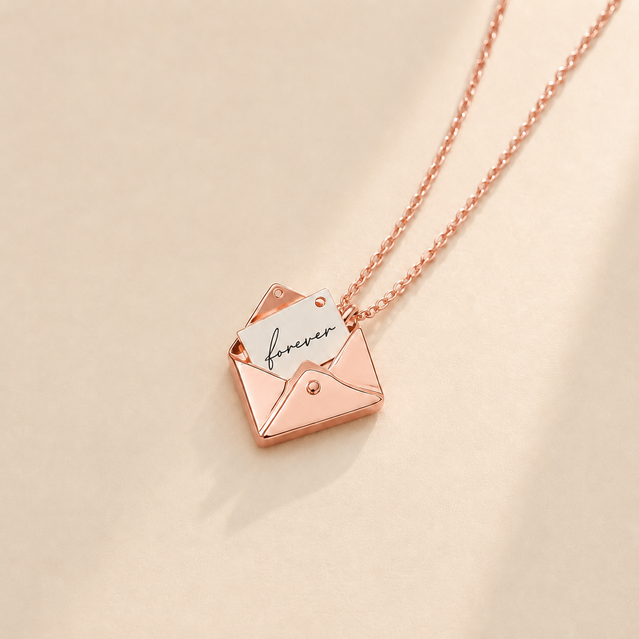 Custom Envelope Necklace gold finish detail - personalized message pendant Anthology Jewelry