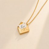 Custom Envelope Necklace lifestyle photo - personalized message necklace Anthology Jewelry