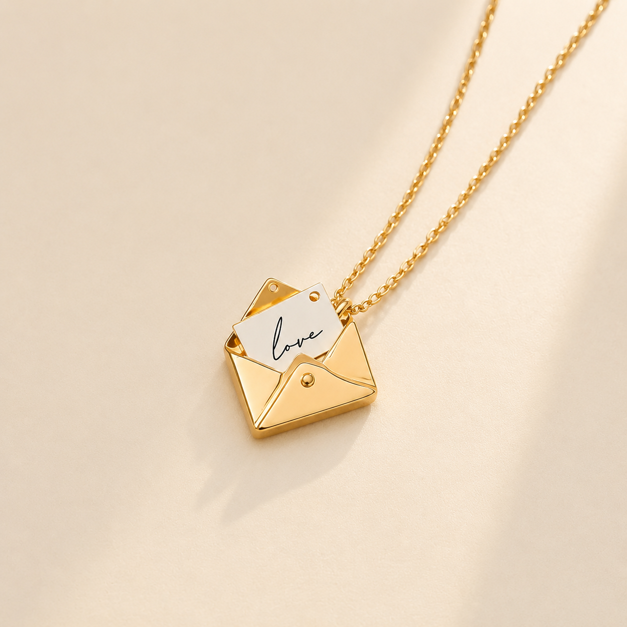Custom Envelope Necklace lifestyle photo - personalized message necklace Anthology Jewelry