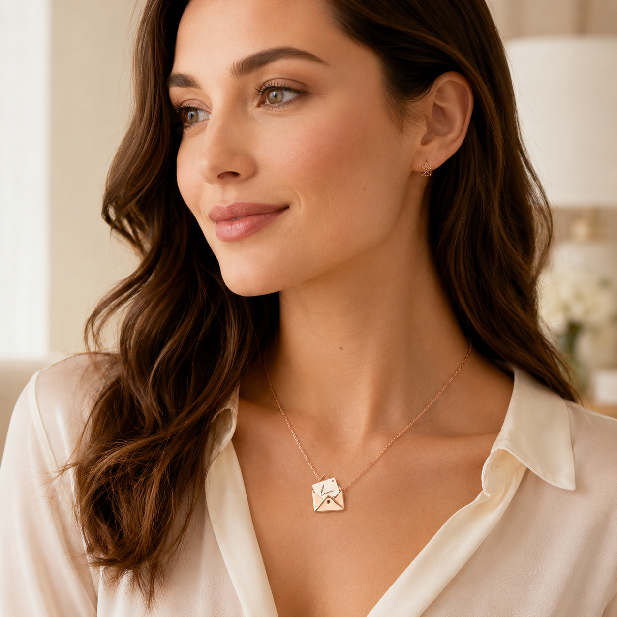 Custom envelope necklace rose gold - personalized message jewelry gift