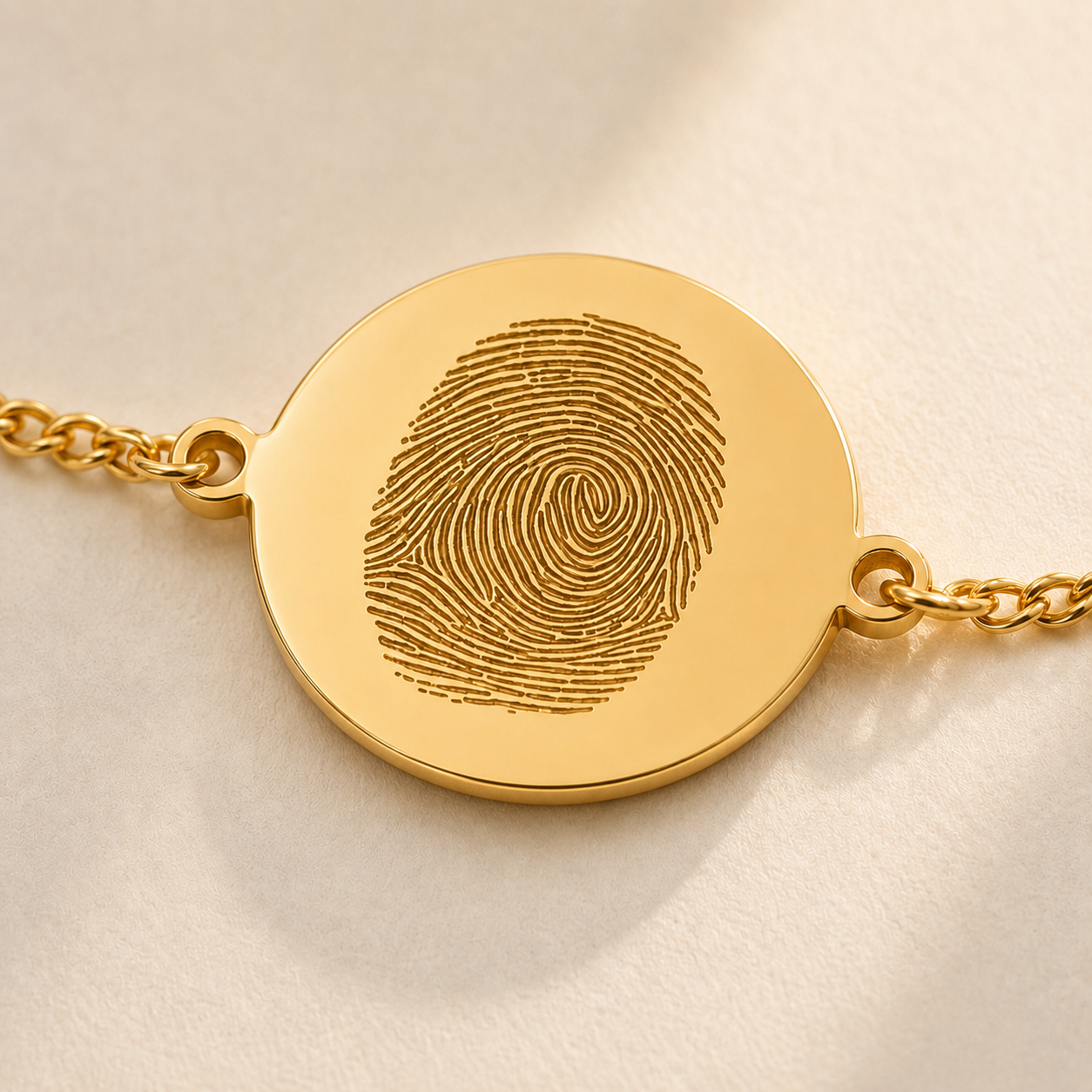 Custom Fingerprint Bracelet worn lifestyle photo - personalized engraved fingerprint bracelet Anthology Jewelry