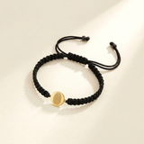 Custom Fingerprint Bracelet Men's Braided Cord gold hero photo - small thin flat engraved fingerprint disc charm gold finish Anthology Jewelry