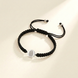 Custom Fingerprint Bracelet Men's Braided Cord silver hero photo - small thin flat engraved fingerprint disc charm silver finish Anthology Jewelry
