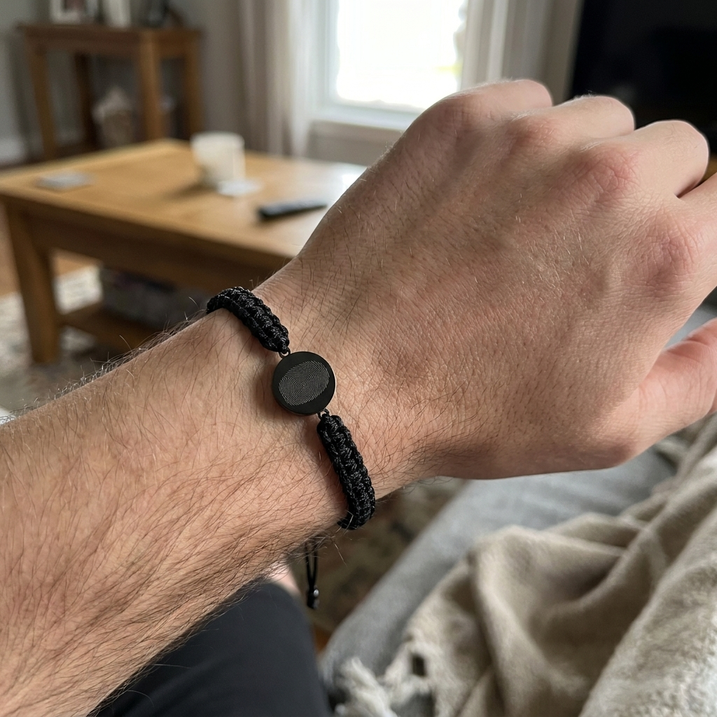 Custom Fingerprint Bracelet Men's Braided Cord UGC photo - candid worn photo Anthology Jewelry