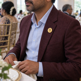 Custom Fingerprint Lapel Pin lifestyle photo - man wearing gold fingerprint lapel pin at wedding Anthology Jewelry