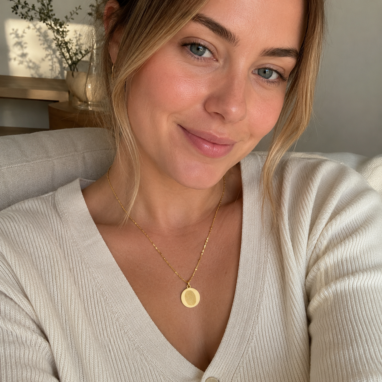 Custom Fingerprint Necklace worn lifestyle photo - Anthology Jewelry Company