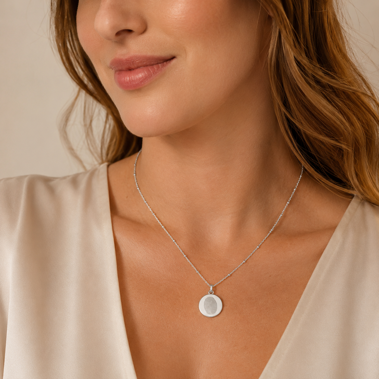 Custom Fingerprint Necklace close up detail - Anthology Jewelry Company