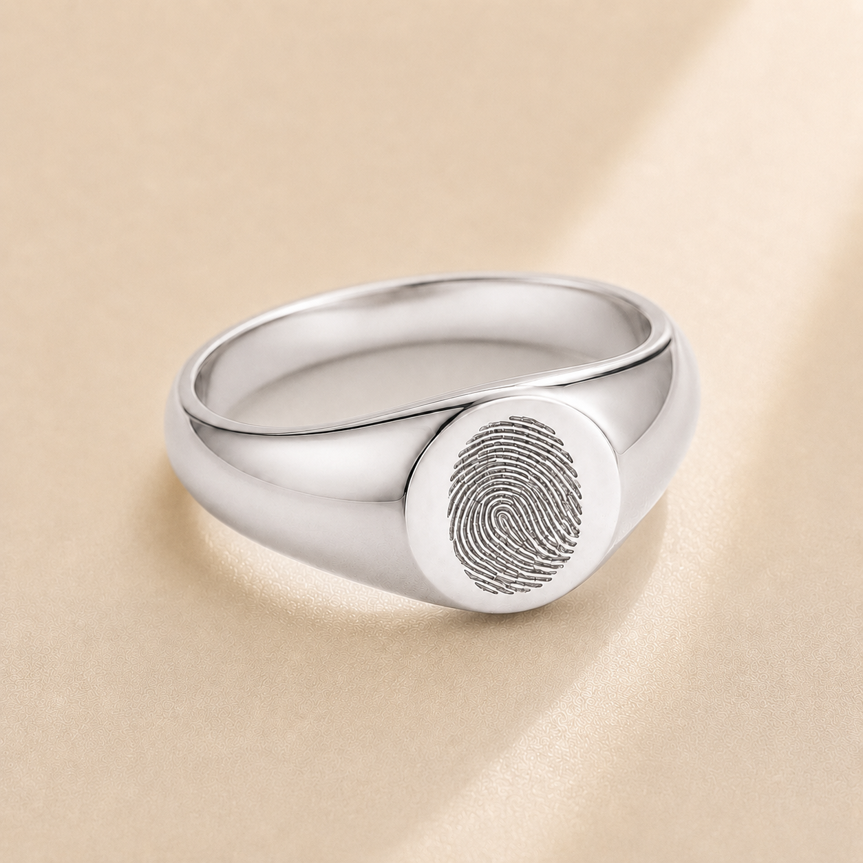 Custom Fingerprint Signet Ring gold finish detail - engraved fingerprint ring Anthology Jewelry