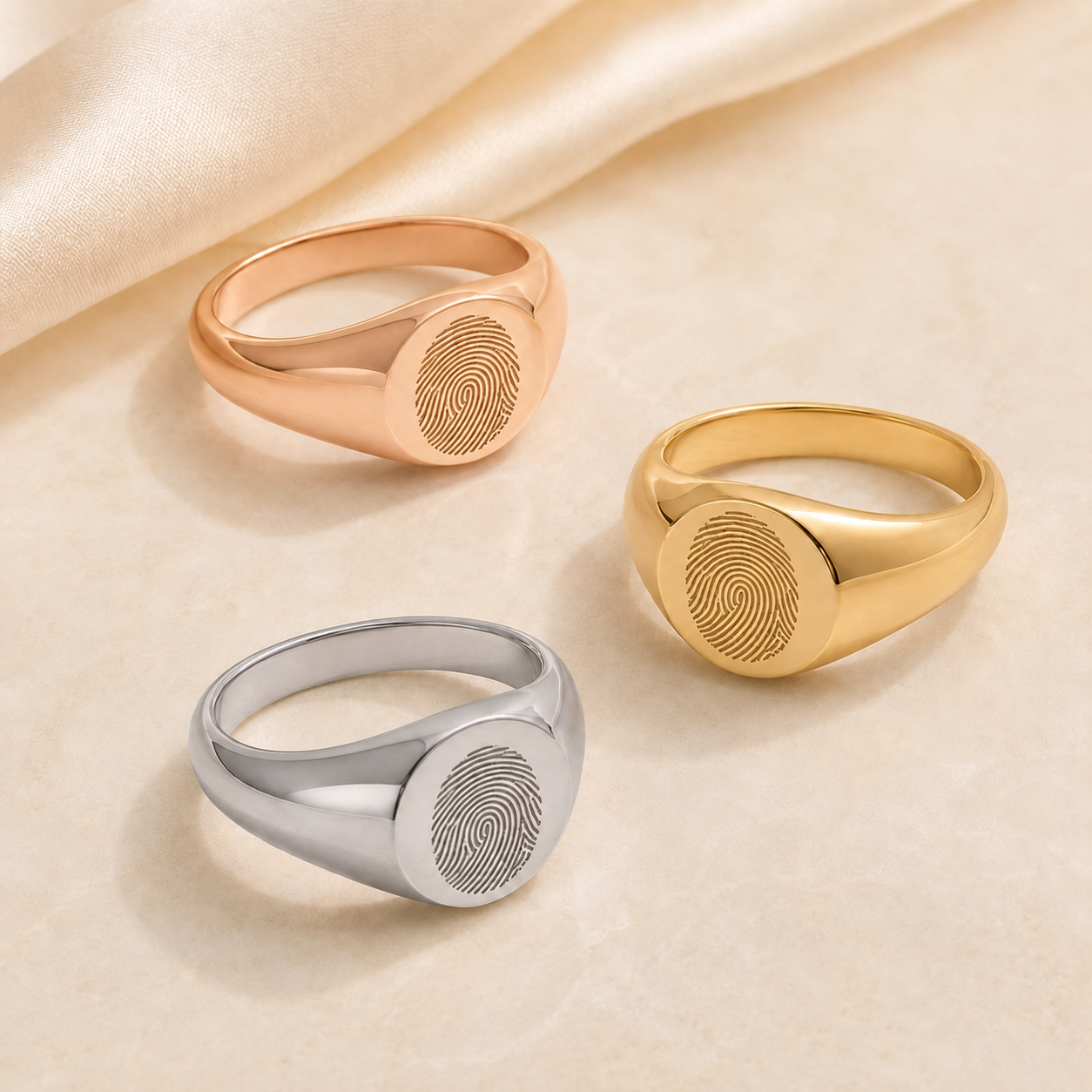 Custom Fingerprint Ring in gold and rose gold finishes - Anthology Jewelry Company