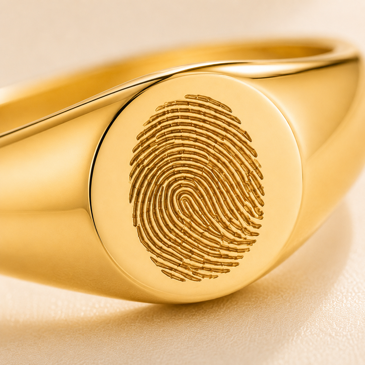 Custom Fingerprint Signet Ring worn on hand - personalized fingerprint ring Anthology Jewelry