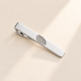 Custom Fingerprint Tie Clip hero silver photo - silver tie clip with fingerprint engraving Anthology Jewelry