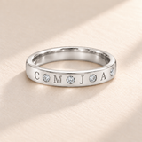 Silver flush stone initial band with four engraved initials C M J A