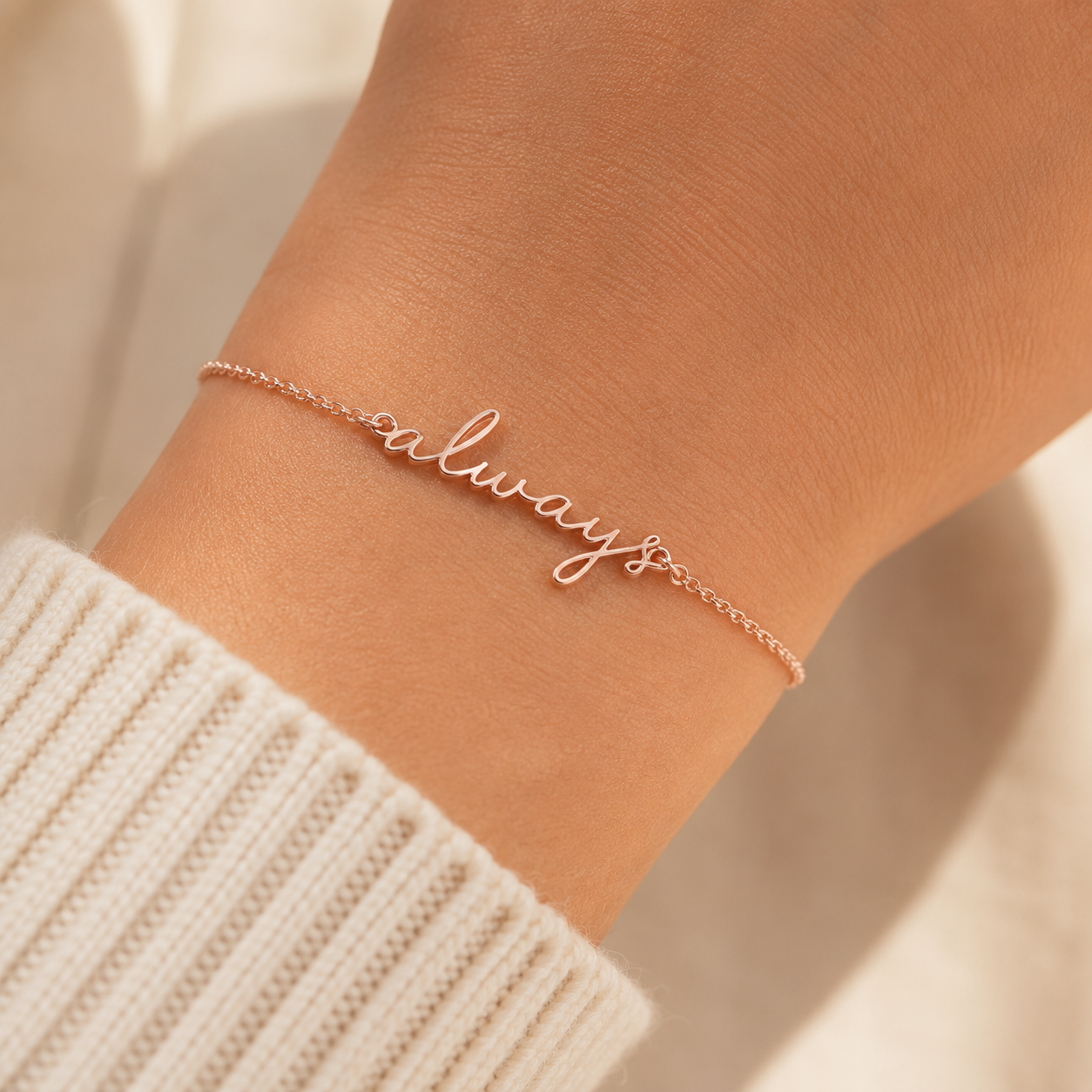 Custom Handwriting Bracelet close up - personalized signature jewelry Anthology Jewelry.