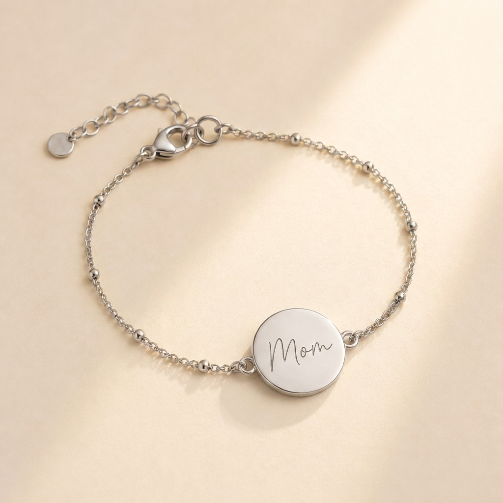 Custom Handwriting Bracelet Disc Pendant hero photo - sterling silver disc bracelet engraved with handwriting Anthology Jewelry