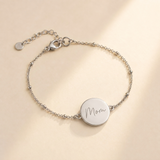 Custom Handwriting Bracelet Disc Pendant hero photo - sterling silver disc bracelet engraved with handwriting Anthology Jewelry