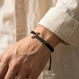 Custom Handwriting Bracelet Men's Braided Cord lifestyle photo - worn on man's wrist Anthology Jewelry