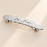 Custom Handwriting Hair Barrette hero photo - silver handwriting hair barrette on cream background Anthology Jewelry