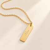 Custom Handwriting ID Necklace glamour photo - gold ID pendant with a different handwriting example Anthology Jewelry