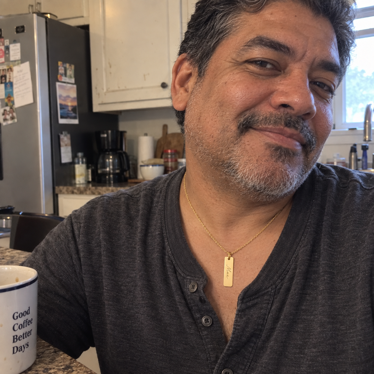 Custom Handwriting ID Necklace UGC style photo - casual phone-style photo with a different handwriting example Anthology Jewelry
