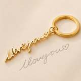 Custom Handwriting Keychain worn lifestyle photo - personalized handwriting keychain Anthology Jewelry