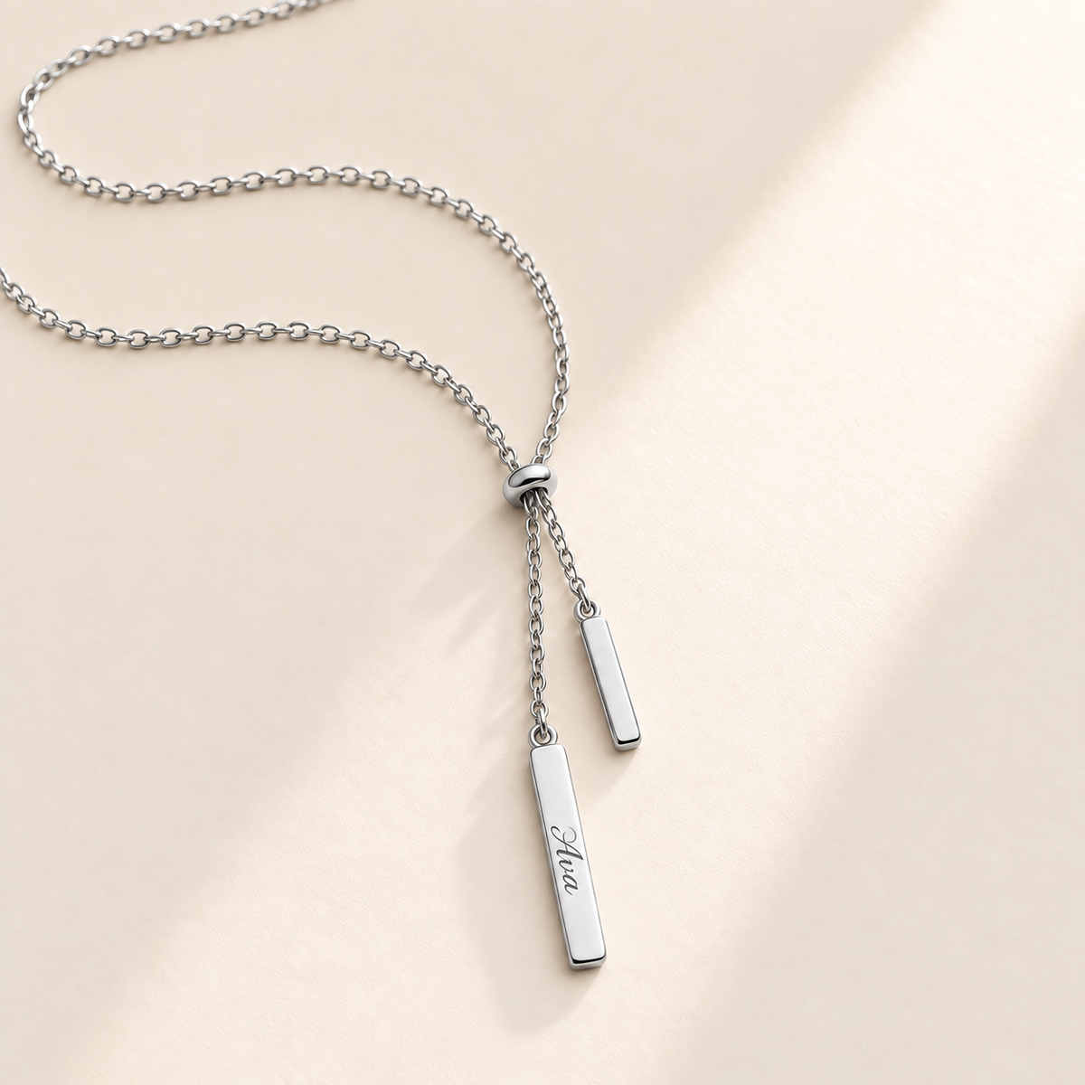 Custom Handwriting Lariat Necklace hero silver photo - silver handwriting lariat engraved Ava Anthology Jewelry