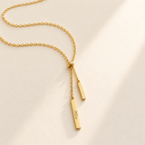 Custom Handwriting Lariat Necklace hero photo - gold handwriting lariat necklace engraved Mia Anthology Jewelry