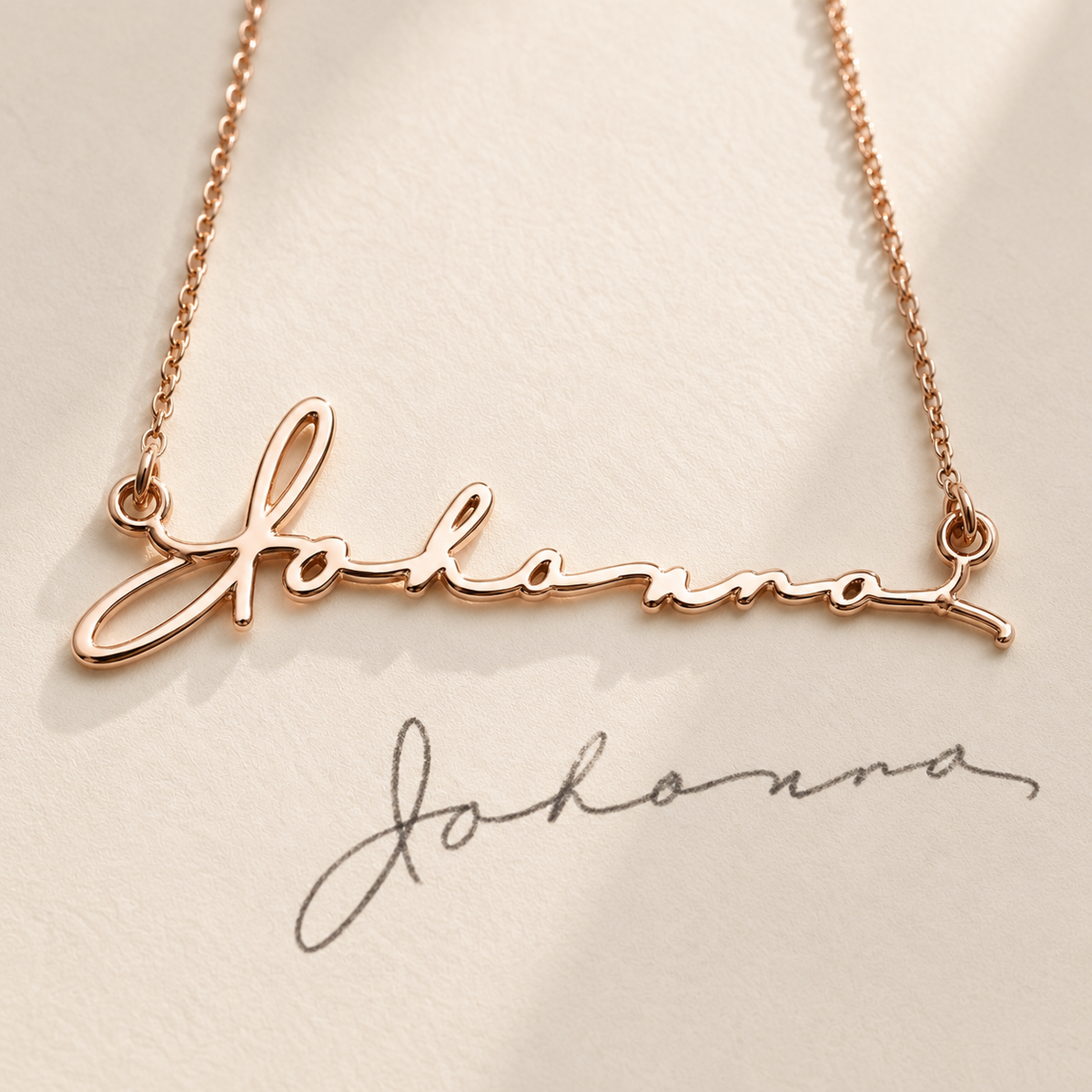 Custom Handwriting Necklace detail - personalized signature pendant Anthology Jewelry.