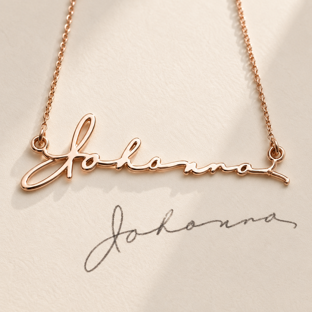 Custom Handwriting Necklace detail - personalized signature pendant Anthology Jewelry.