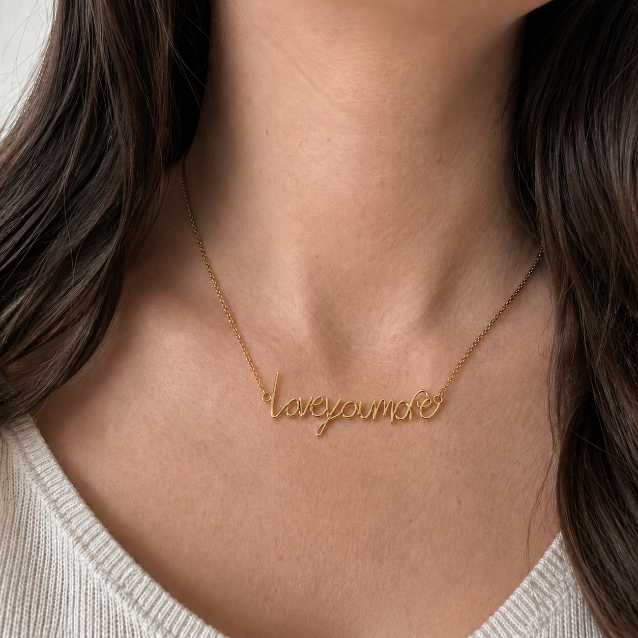 Custom Handwriting Necklace close up - personalized signature pendant Anthology Jewelry.