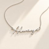Custom Handwriting Necklace worn - personalized signature pendant Anthology Jewelry.