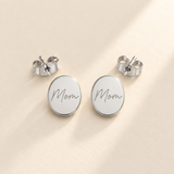 Custom Handwriting Oval Stud Earrings hero photo - sterling silver oval handwritten studs Anthology Jewelry