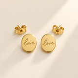 Custom Handwriting Oval Stud Earrings hero photo - gold oval handwritten studs Anthology Jewelry