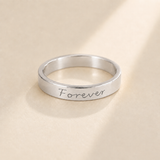 Custom Handwriting Ring 4mm Flat Band close up detail - personalized signature ring Anthology Jewelry