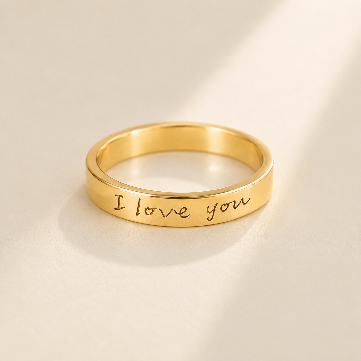 Custom Handwriting Ring 4mm Flat Band lifestyle photo - personalized signature ring Anthology Jewelry