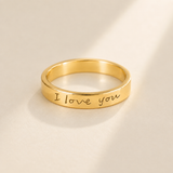 Custom Handwriting Ring 4mm Flat Band lifestyle photo - personalized signature ring Anthology Jewelry