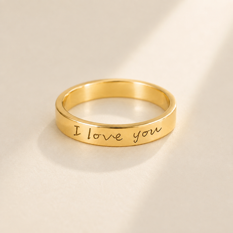 Custom Handwriting Ring 4mm Flat Band lifestyle photo - personalized signature ring Anthology Jewelry